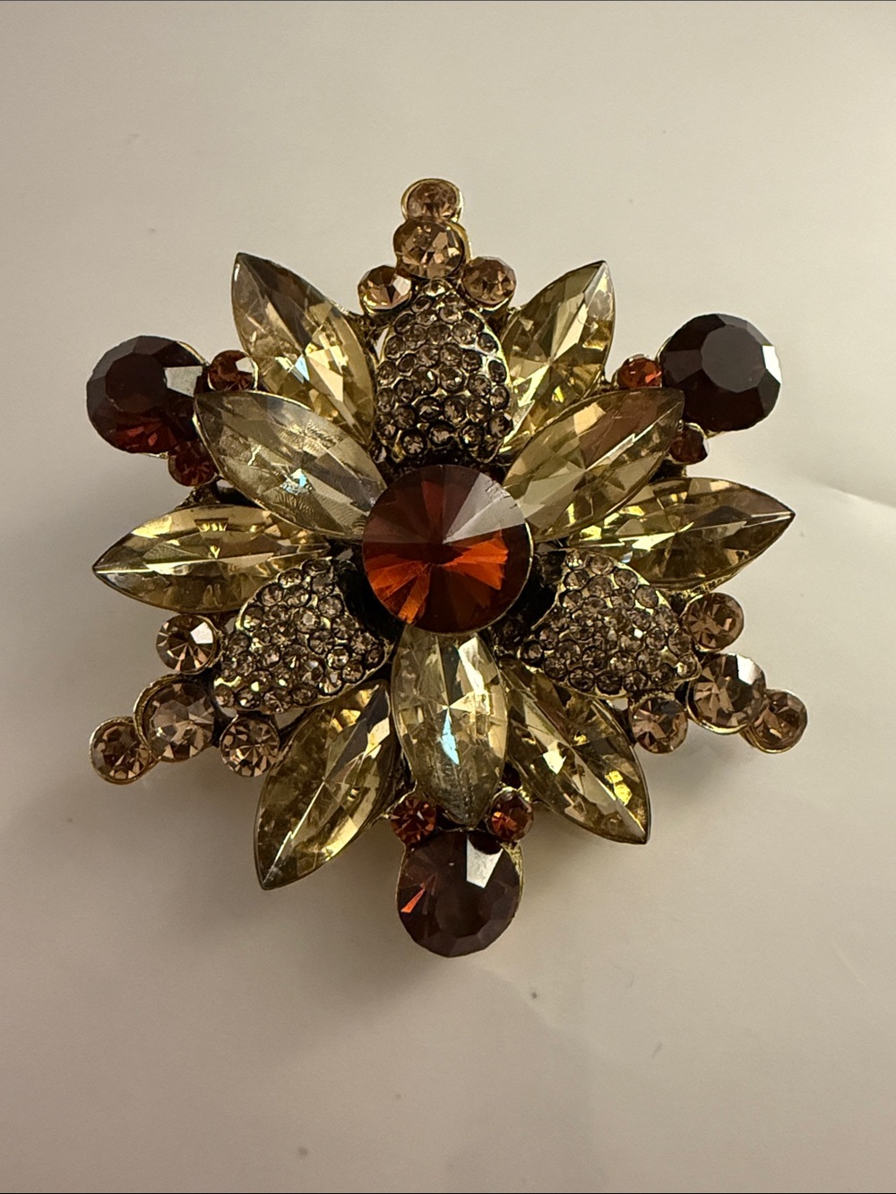 Crystal Floral Statement Brooch in Amber and Champagne